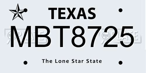MBT8725 Texas License Plate