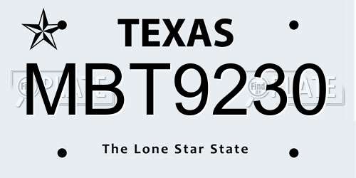 MBT9230 Texas License Plate