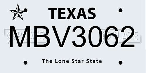 MBV3062 Texas License Plate