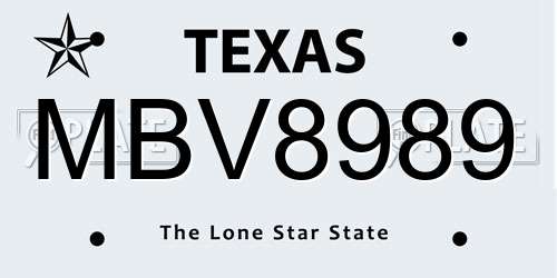 MBV8989 Texas License Plate