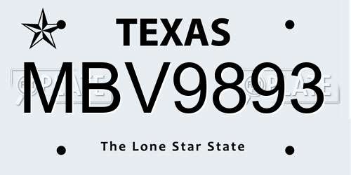 MBV9893 Texas License Plate