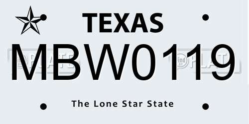 MBW0119 Texas License Plate
