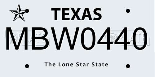 MBW0440 Texas License Plate