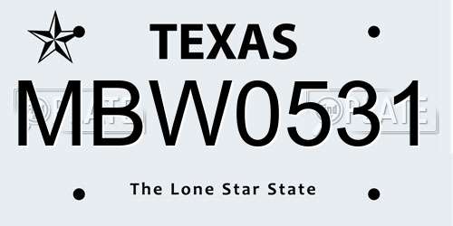 MBW0531 Texas License Plate