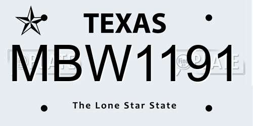 MBW1191 Texas License Plate