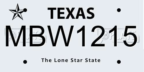 MBW1215 Texas License Plate