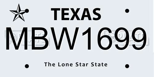 MBW1699 Texas License Plate