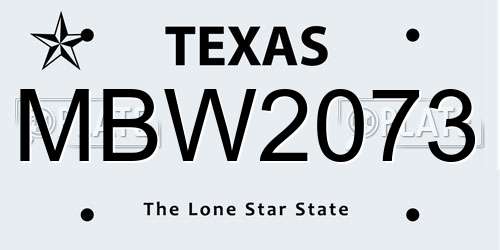 MBW2073 Texas License Plate