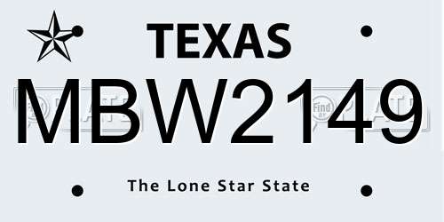 MBW2149 Texas License Plate