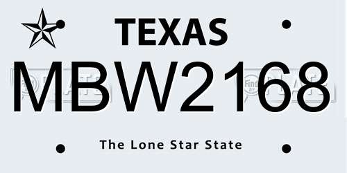 MBW2168 Texas License Plate