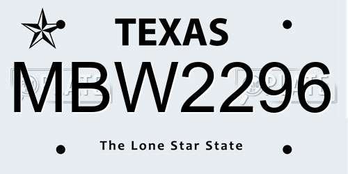 MBW2296 Texas License Plate