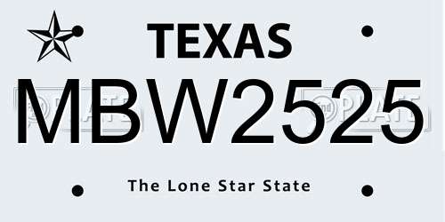 MBW2525 Texas License Plate