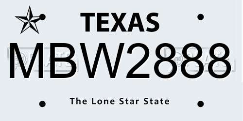 MBW2888 Texas License Plate