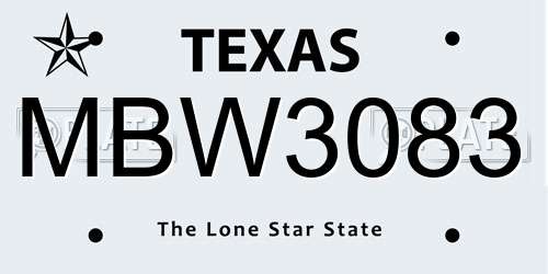 MBW3083 Texas License Plate