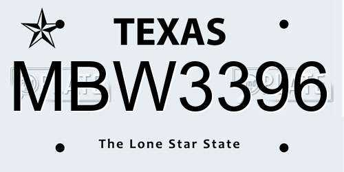 MBW3396 Texas License Plate