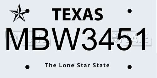 MBW3451 Texas License Plate