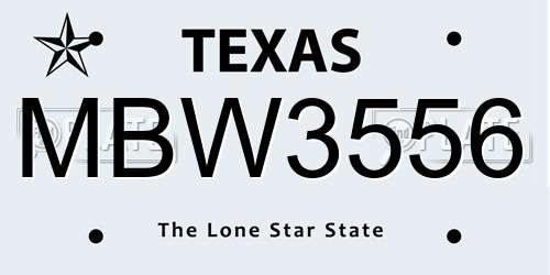 MBW3556 Texas License Plate