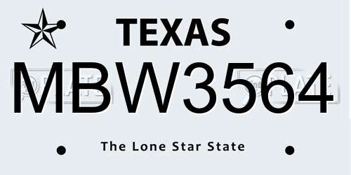 MBW3564 Texas License Plate