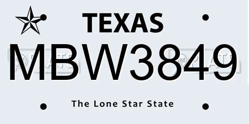MBW3849 Texas License Plate