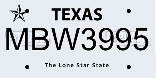 MBW3995 Texas License Plate