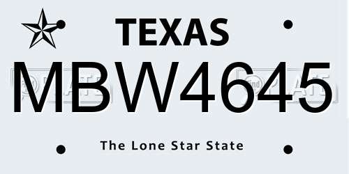 MBW4645 Texas License Plate