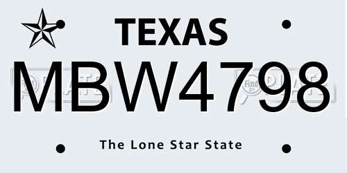 MBW4798 Texas License Plate