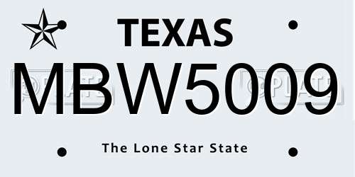 MBW5009 Texas License Plate