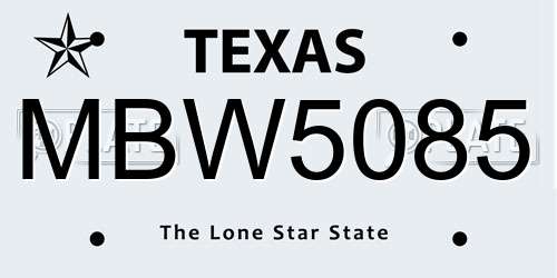 MBW5085 Texas License Plate