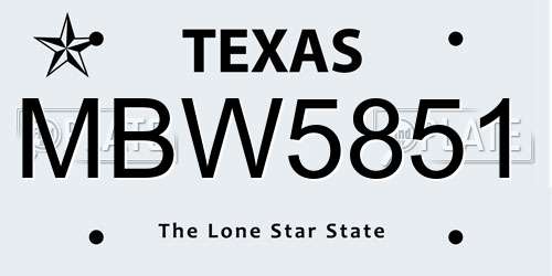 MBW5851 Texas License Plate