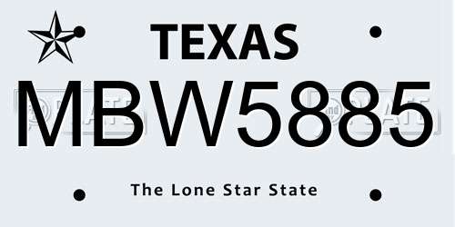 MBW5885 Texas License Plate