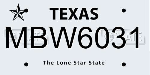 MBW6031 Texas License Plate