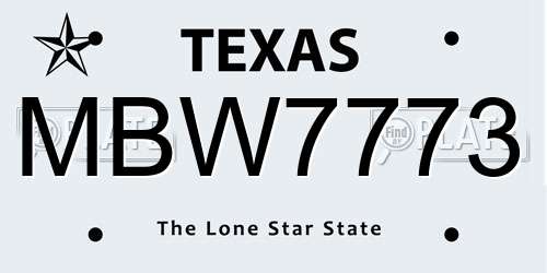 MBW7773 Texas License Plate