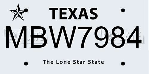 MBW7984 Texas License Plate
