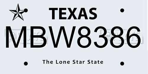 MBW8386 Texas License Plate