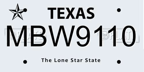 MBW9110 Texas License Plate