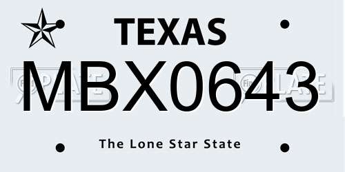 MBX0643 Texas License Plate