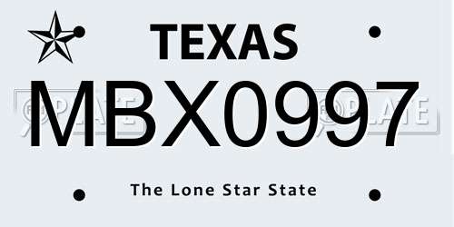 MBX0997 Texas License Plate