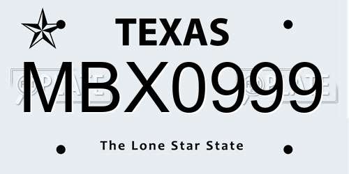 MBX0999 Texas License Plate