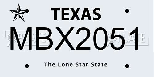 MBX2051 Texas License Plate