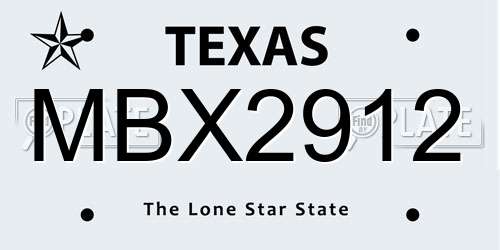 MBX2912 Texas License Plate