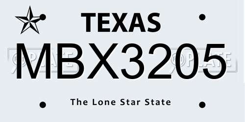 MBX3205 Texas License Plate