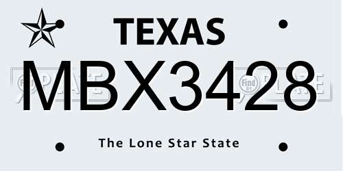 MBX3428 Texas License Plate