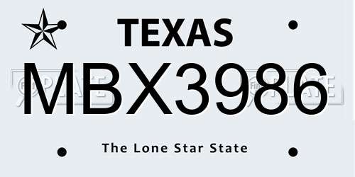 MBX3986 Texas License Plate
