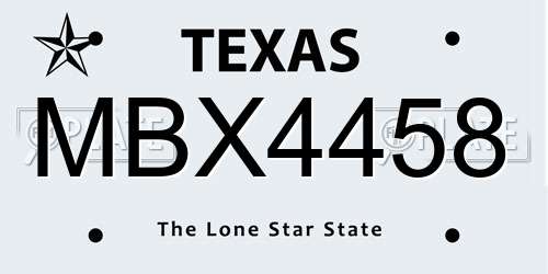 MBX4458 Texas License Plate