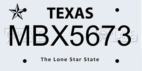 MBX5673 Texas License Plate