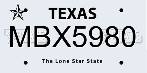 MBX5980 Texas License Plate