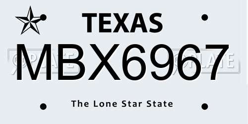 MBX6967 Texas License Plate