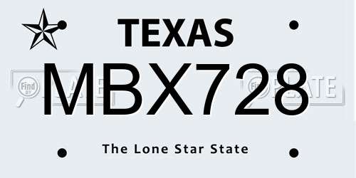 MBX728 Texas License Plate