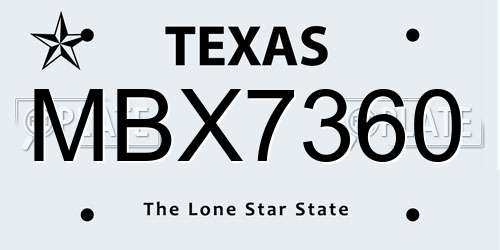 MBX7360 Texas License Plate