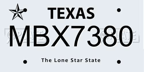 MBX7380 Texas License Plate